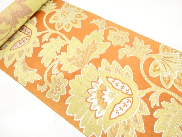 JAPANESE KIMONO / ANTIQUE BOLT FOR HASSUN OBI / SILK / WOVEN FLOWER